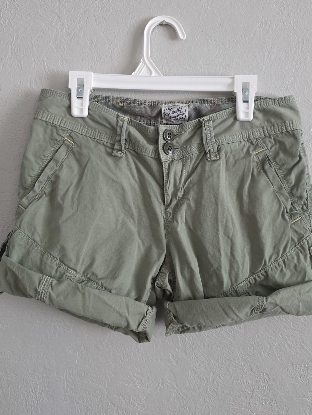 Lucky Brand Juniors Womens Army Green Roll Up Utility Shorts Y2K Grunge Sz 0/25